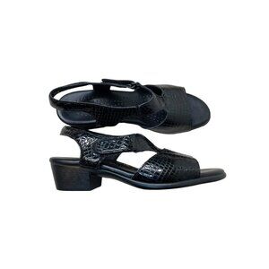SAS SunTimer Sandals Womens 8.5N Black Patent Croc Print Sling Back Shoes